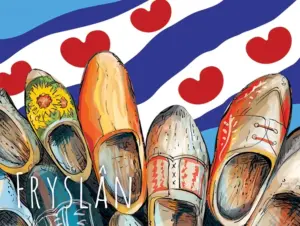 Ansichtkaart Fryslân klompen flage reliëf